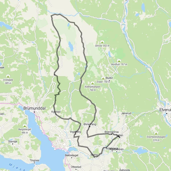 Map miniature of "Magic of Løten" cycling inspiration in Innlandet, Norway. Generated by Tarmacs.app cycling route planner