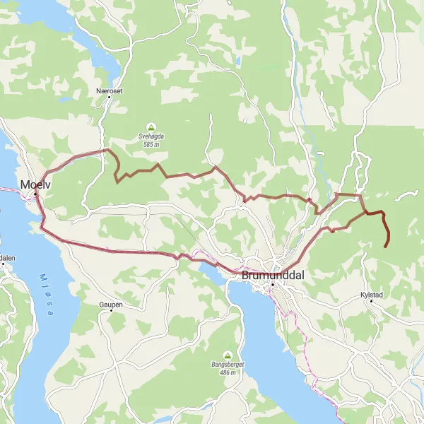 Kartminiatyr av "Eventyr i Brumunddal og Samsal" sykkelinspirasjon i Innlandet, Norway. Generert av Tarmacs.app sykkelrutoplanlegger