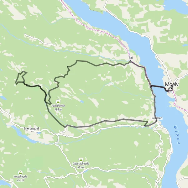 Map miniature of "Scenic Road Ride" cycling inspiration in Innlandet, Norway. Generated by Tarmacs.app cycling route planner