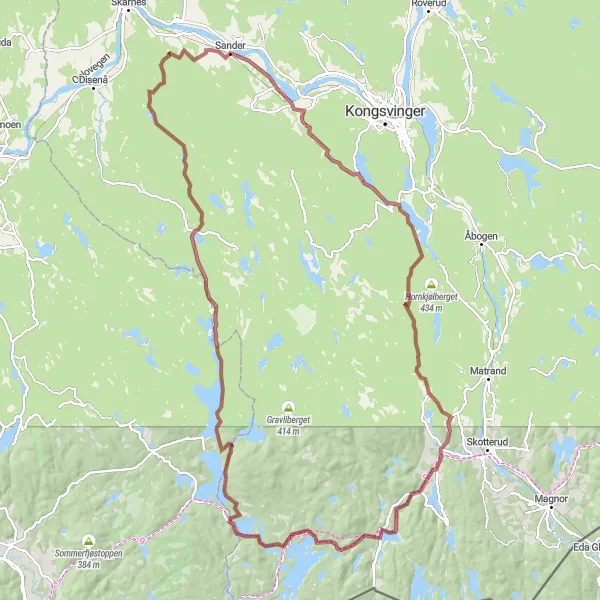 Map miniature of "Vestmarka Adventure: Gravel Exploration near Spetalen" cycling inspiration in Innlandet, Norway. Generated by Tarmacs.app cycling route planner