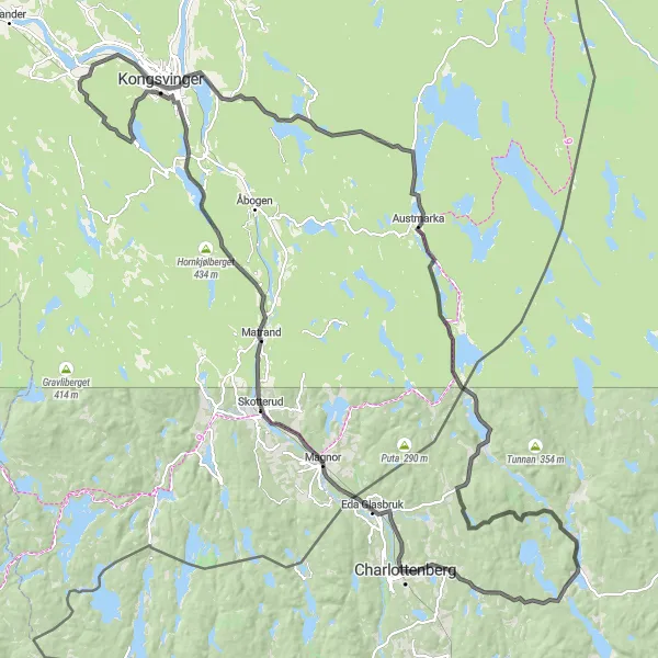 Map miniature of "Kongsvinger Bound: Scenic Road Cycling Adventure" cycling inspiration in Innlandet, Norway. Generated by Tarmacs.app cycling route planner