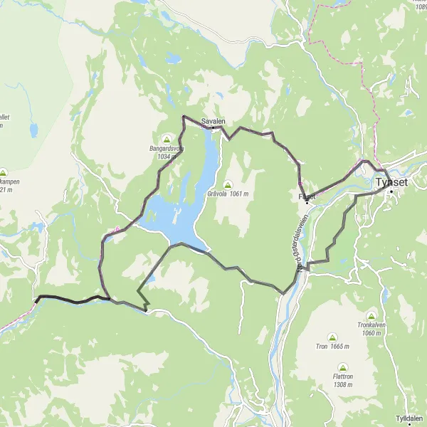 Map miniature of "Climbing Einabu" cycling inspiration in Innlandet, Norway. Generated by Tarmacs.app cycling route planner