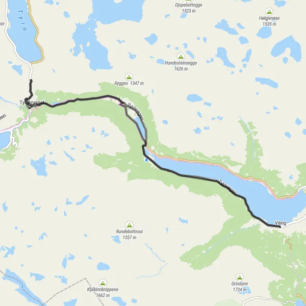 Map miniature of "Nedre Dalen Circuit" cycling inspiration in Innlandet, Norway. Generated by Tarmacs.app cycling route planner