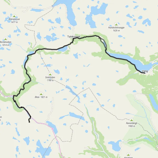 Map miniature of "Tyin - Jotunheimen Round-trip" cycling inspiration in Innlandet, Norway. Generated by Tarmacs.app cycling route planner