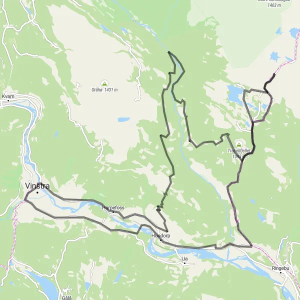 Map miniature of "Listad Expedition" cycling inspiration in Innlandet, Norway. Generated by Tarmacs.app cycling route planner