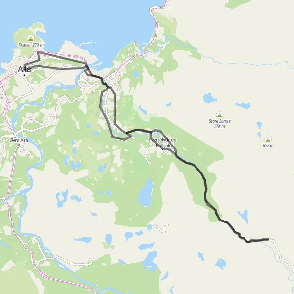 Map miniature of "Rognskog Road Adventure" cycling inspiration in Nord-Norge, Norway. Generated by Tarmacs.app cycling route planner