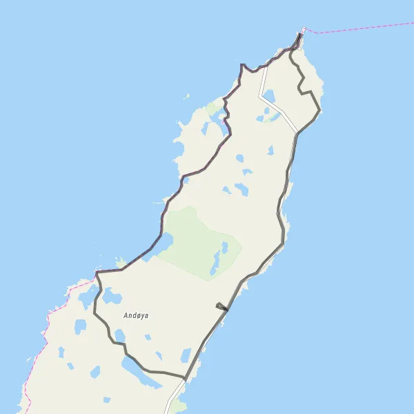 Map miniature of "Andenes to Nordmela Round Trip" cycling inspiration in Nord-Norge, Norway. Generated by Tarmacs.app cycling route planner