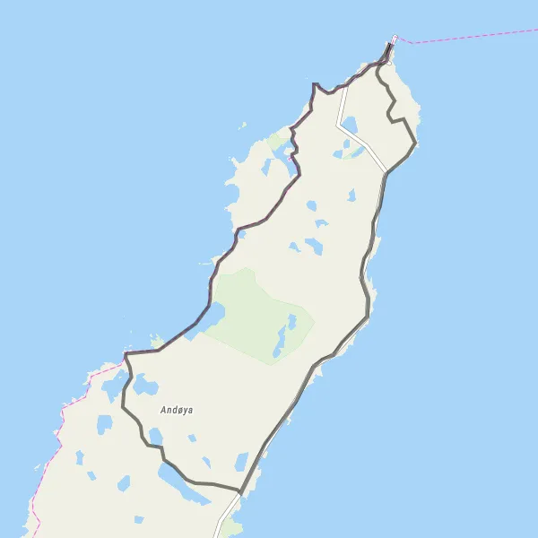 Map miniature of "Andenes to Bleik Coastal Loop" cycling inspiration in Nord-Norge, Norway. Generated by Tarmacs.app cycling route planner