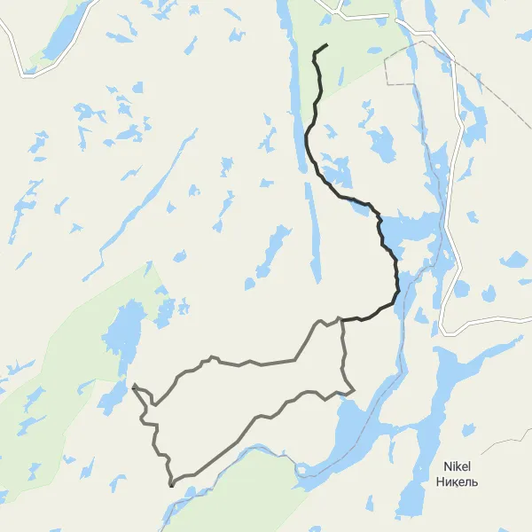 Map miniature of "Picturesque Road Cycling Tour from Bjørnevatn" cycling inspiration in Nord-Norge, Norway. Generated by Tarmacs.app cycling route planner