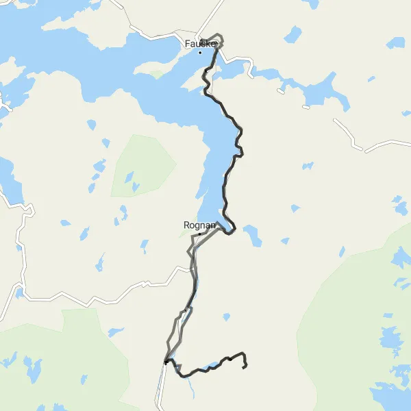 Map miniature of "Fauske to Setså and Finneid" cycling inspiration in Nord-Norge, Norway. Generated by Tarmacs.app cycling route planner