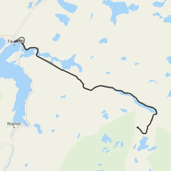 Map miniature of "Fauske to Finneid, Nedrevatnet, Tverråmoen, Sulitjelma - Sulisjielmmá, and Jakobsbakken" cycling inspiration in Nord-Norge, Norway. Generated by Tarmacs.app cycling route planner