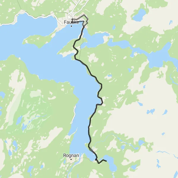 Map miniature of "Fauske to Setså, Botn, and Soksenvika" cycling inspiration in Nord-Norge, Norway. Generated by Tarmacs.app cycling route planner