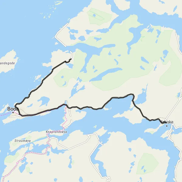 Kartminiatyr av "Fauske til Keiservarden og Klungset" sykkelinspirasjon i Nord-Norge, Norway. Generert av Tarmacs.app sykkelrutoplanlegger