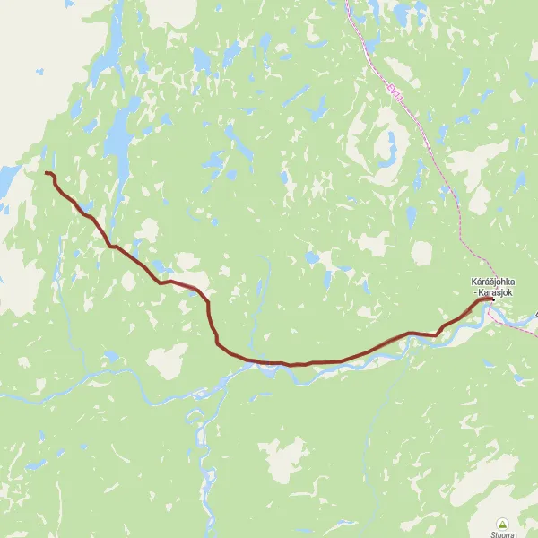 Map miniature of "Jorrenjárga Gravel Adventure" cycling inspiration in Nord-Norge, Norway. Generated by Tarmacs.app cycling route planner