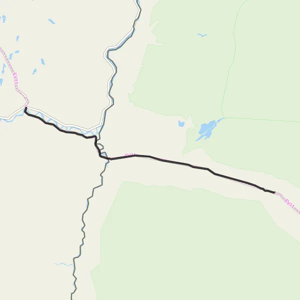 Map miniature of "Kárášjohka to Dorvonjárga" cycling inspiration in Nord-Norge, Norway. Generated by Tarmacs.app cycling route planner