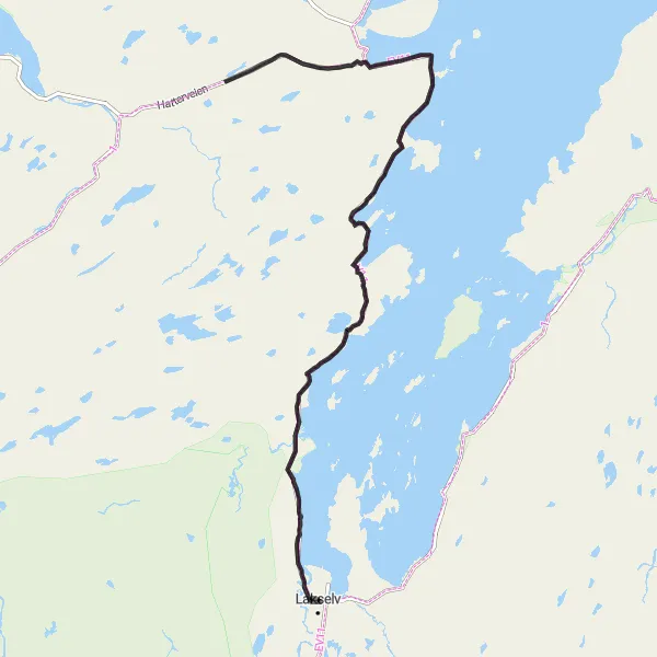 Map miniature of "Billávuotna - Indre Billefjord - Pillavuono - Čuđegieddi - Kistrand - Ryssämarkka - Solar Valley Road Route" cycling inspiration in Nord-Norge, Norway. Generated by Tarmacs.app cycling route planner