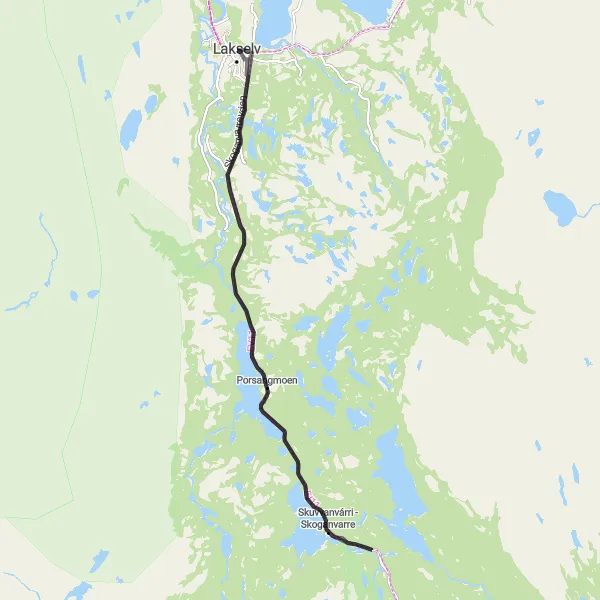 Map miniature of "Porsangmoen Loop" cycling inspiration in Nord-Norge, Norway. Generated by Tarmacs.app cycling route planner