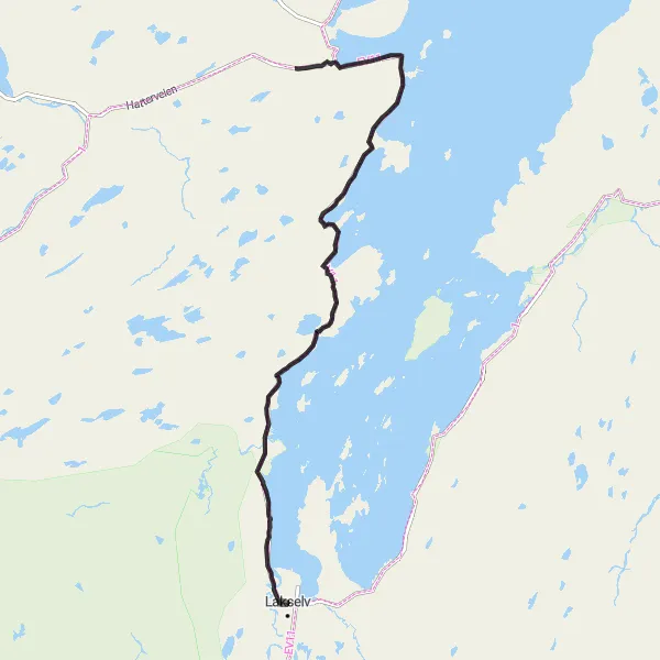 Map miniature of "Billávuotna - Indre Billefjord - Pillavuono Loop" cycling inspiration in Nord-Norge, Norway. Generated by Tarmacs.app cycling route planner