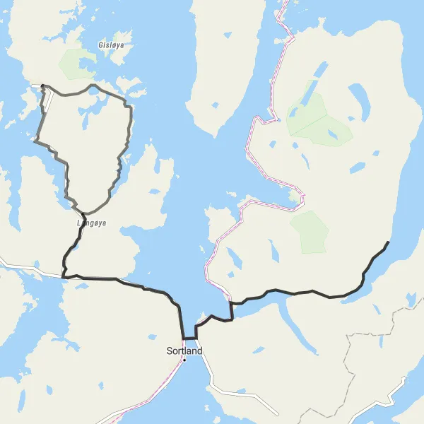 Map miniature of "Coastal Escape" cycling inspiration in Nord-Norge, Norway. Generated by Tarmacs.app cycling route planner