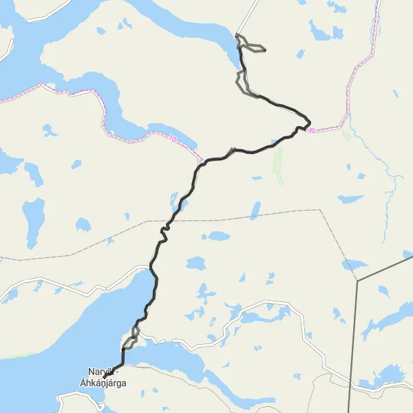 Map miniature of "Narvik - Øyjorda - Furumoen Loop" cycling inspiration in Nord-Norge, Norway. Generated by Tarmacs.app cycling route planner