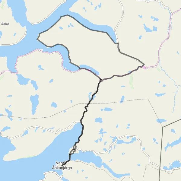 Map miniature of "Narvik - Øyjorda - Furumoen - Pervarden Loop" cycling inspiration in Nord-Norge, Norway. Generated by Tarmacs.app cycling route planner