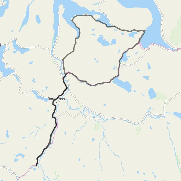 Map miniature of "Mountain Majesty" cycling inspiration in Nord-Norge, Norway. Generated by Tarmacs.app cycling route planner