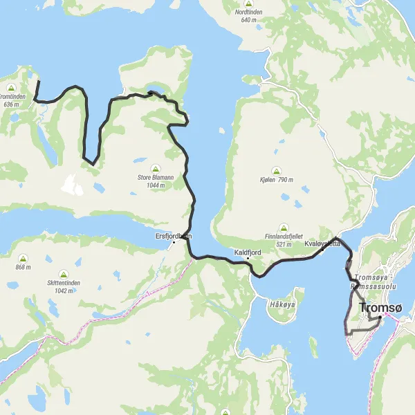 Map miniature of "Arctic Fjords Adventure" cycling inspiration in Nord-Norge, Norway. Generated by Tarmacs.app cycling route planner