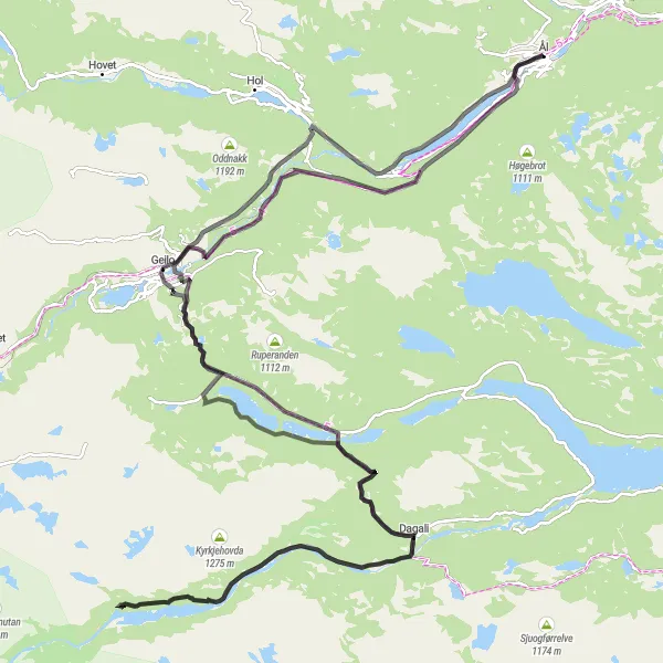 Kartminiatyr av "Fjell- og fjordeventyr ved Kikut" sykkelinspirasjon i Oslo og Viken, Norway. Generert av Tarmacs.app sykkelrutoplanlegger