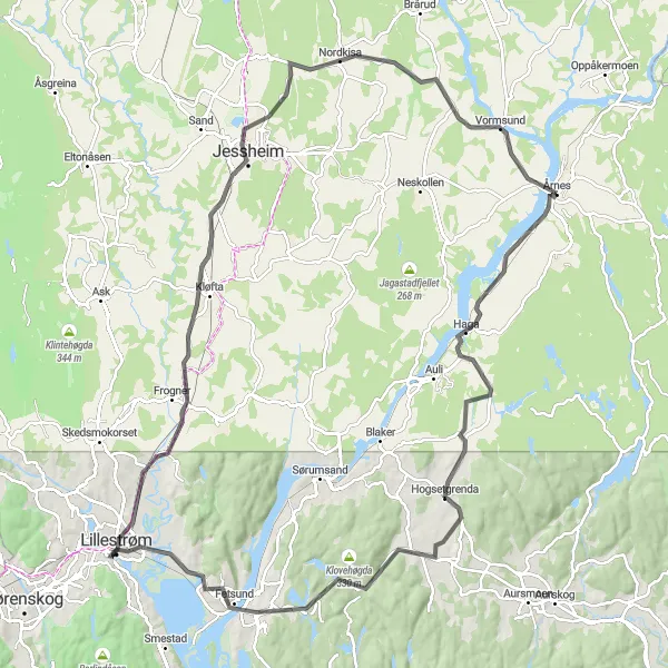 Map miniature of "The Bodung Circuit" cycling inspiration in Oslo og Viken, Norway. Generated by Tarmacs.app cycling route planner