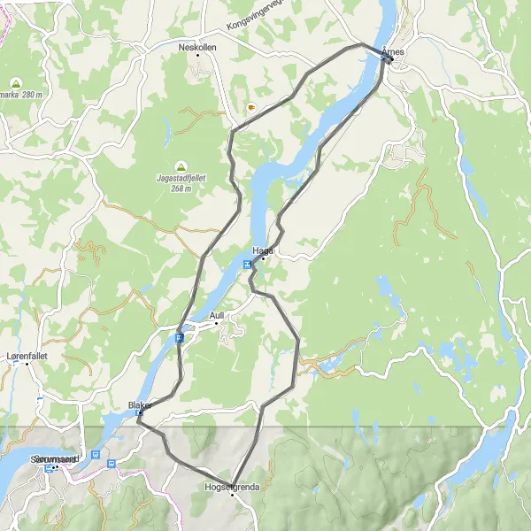 Kartminiatyr av "Kort tur fra Årnes til Hvam via Blaker" sykkelinspirasjon i Oslo og Viken, Norway. Generert av Tarmacs.app sykkelrutoplanlegger