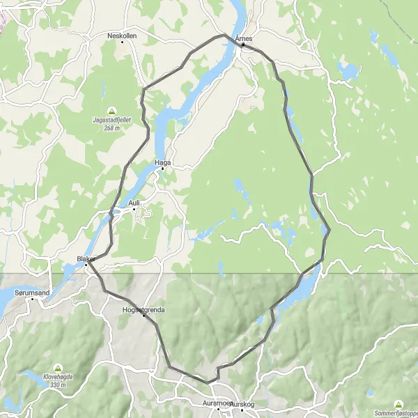 Map miniature of "Årnes to Blaker Road Route" cycling inspiration in Oslo og Viken, Norway. Generated by Tarmacs.app cycling route planner