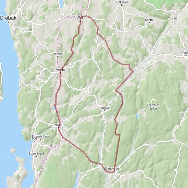 Map miniature of "The Gravel Pass" cycling inspiration in Oslo og Viken, Norway. Generated by Tarmacs.app cycling route planner