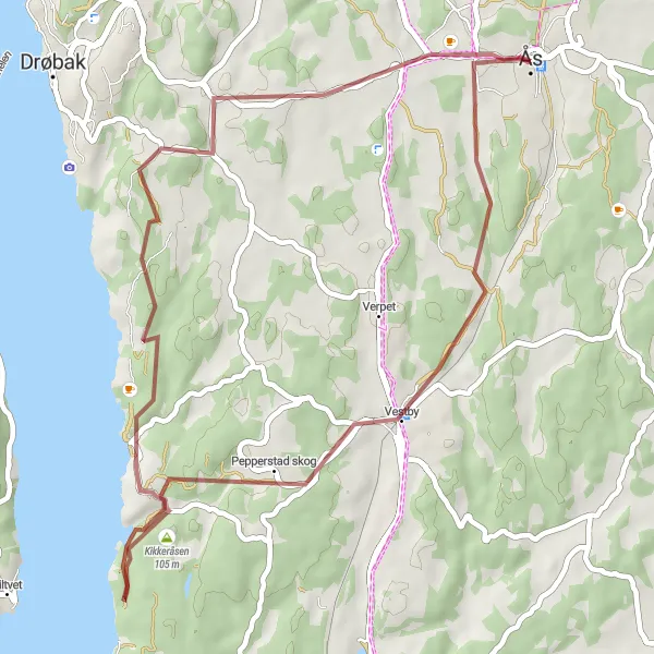 Map miniature of "Vestby Gravel Delight" cycling inspiration in Oslo og Viken, Norway. Generated by Tarmacs.app cycling route planner