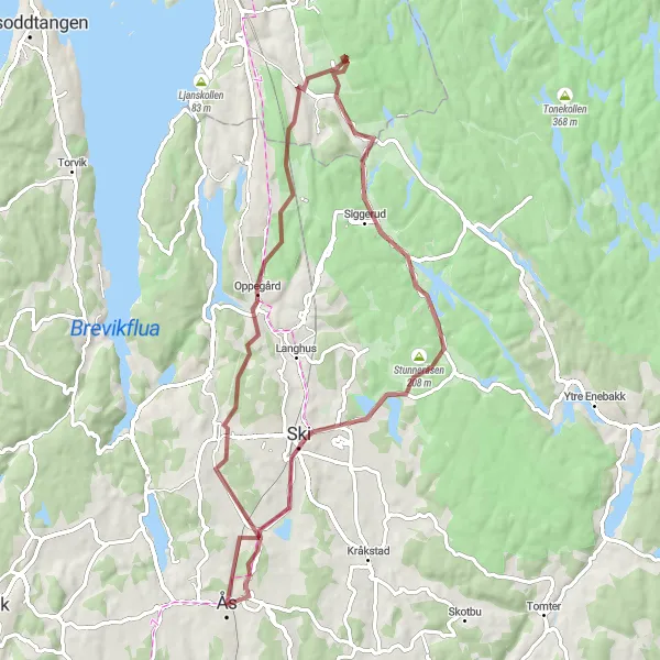 Map miniature of "Ås Gravel Adventure" cycling inspiration in Oslo og Viken, Norway. Generated by Tarmacs.app cycling route planner