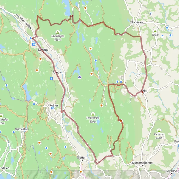 Kartminiatyr av "Rundtur til Brådalsfjellet og Åskastet" sykkelinspirasjon i Oslo og Viken, Norway. Generert av Tarmacs.app sykkelrutoplanlegger