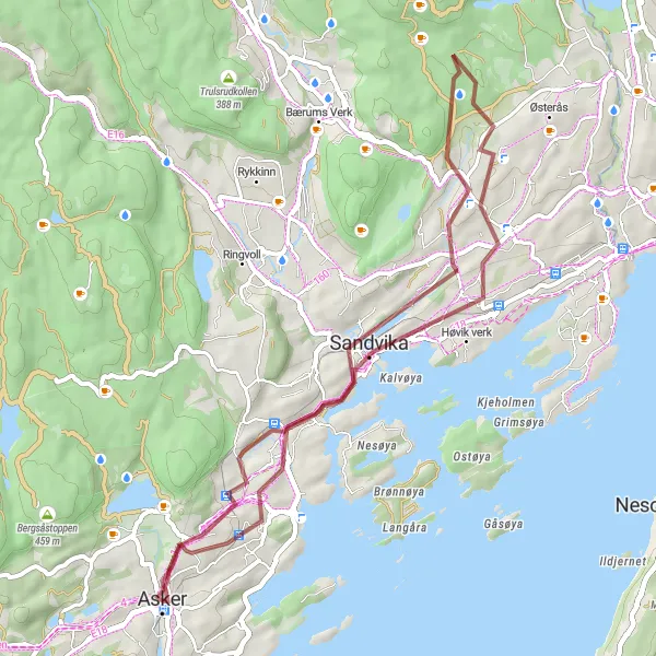 Kartminiatyr av "Skaugum og Skuta Grusvei Sykkeltur" sykkelinspirasjon i Oslo og Viken, Norway. Generert av Tarmacs.app sykkelrutoplanlegger