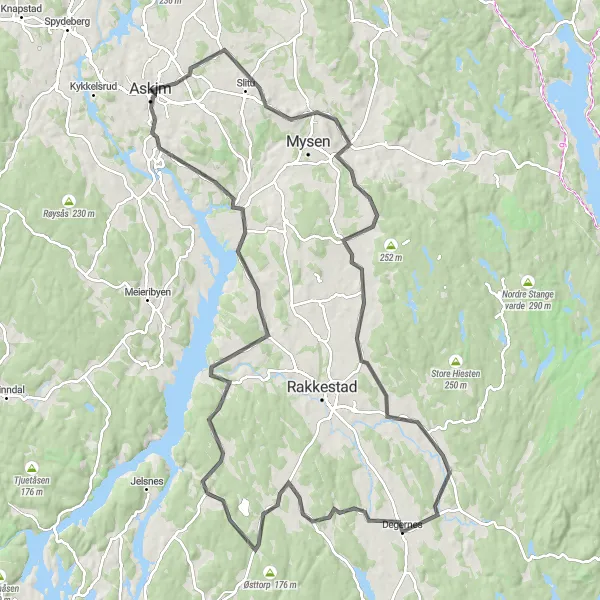 Map miniature of "Askim and Slitu Loop" cycling inspiration in Oslo og Viken, Norway. Generated by Tarmacs.app cycling route planner