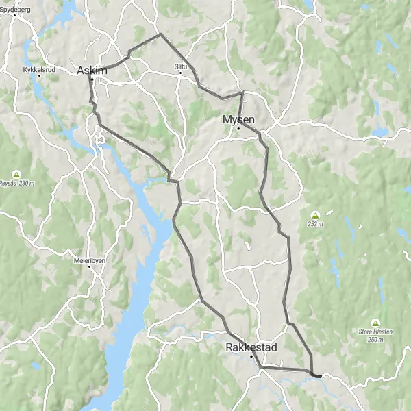 Map miniature of "Historic Discovery in Mysen and Eidsberg" cycling inspiration in Oslo og Viken, Norway. Generated by Tarmacs.app cycling route planner