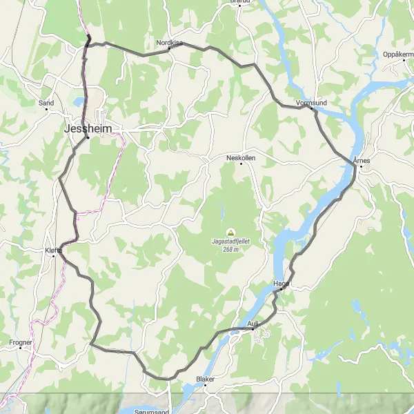 Map miniature of "Nordkisa Loop" cycling inspiration in Oslo og Viken, Norway. Generated by Tarmacs.app cycling route planner