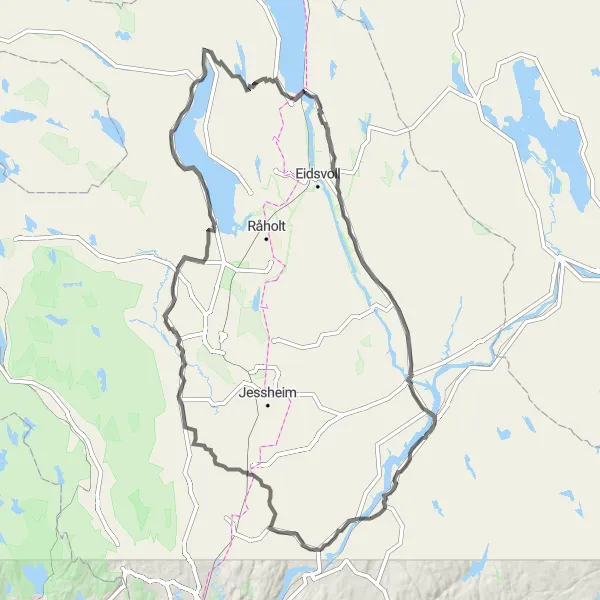 Map miniature of "Auli to Langset Adventure" cycling inspiration in Oslo og Viken, Norway. Generated by Tarmacs.app cycling route planner