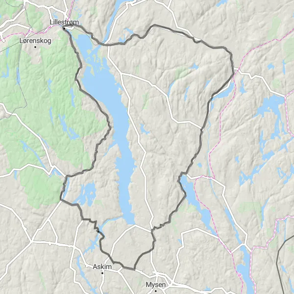 Map miniature of "Around Aursmoen: A Journey Through Scenic Norway" cycling inspiration in Oslo og Viken, Norway. Generated by Tarmacs.app cycling route planner