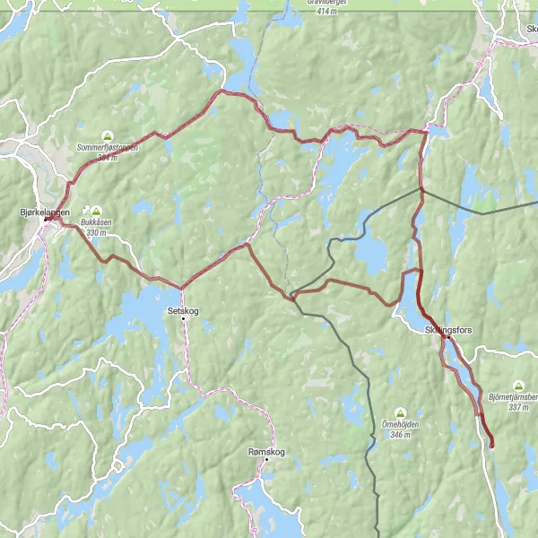 Kartminiatyr av "Grusveiene rundt Vestmarka og Hornåsen" sykkelinspirasjon i Oslo og Viken, Norway. Generert av Tarmacs.app sykkelrutoplanlegger