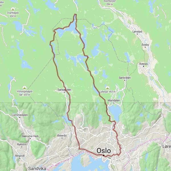 Kartminiatyr av "Grusvei Eventyr i Hadeland" sykkelinspirasjon i Oslo og Viken, Norway. Generert av Tarmacs.app sykkelrutoplanlegger