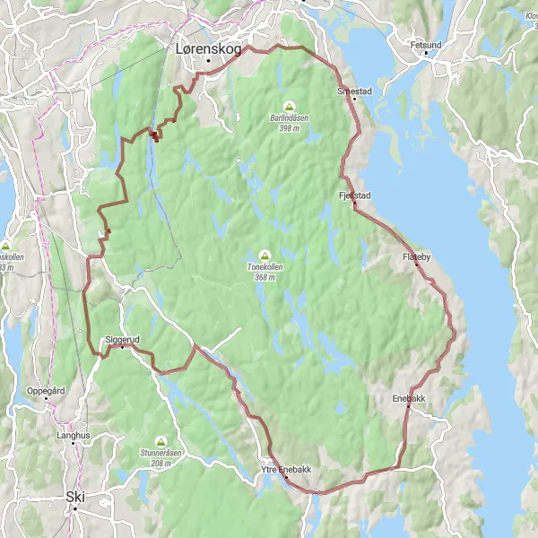 Map miniature of "Enebakk Gravel Adventure" cycling inspiration in Oslo og Viken, Norway. Generated by Tarmacs.app cycling route planner