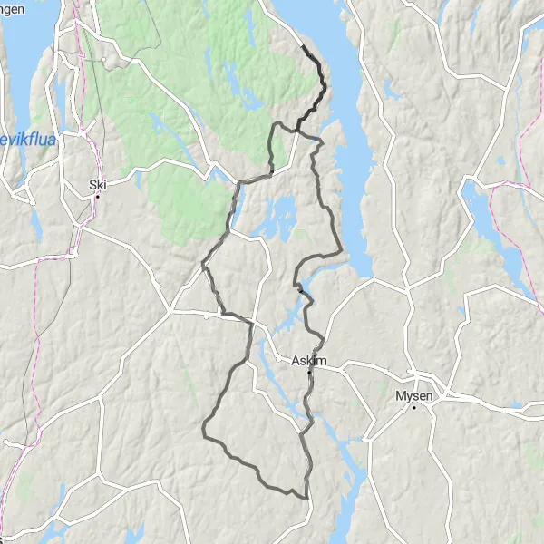 Map miniature of "The Flateby Adventure" cycling inspiration in Oslo og Viken, Norway. Generated by Tarmacs.app cycling route planner