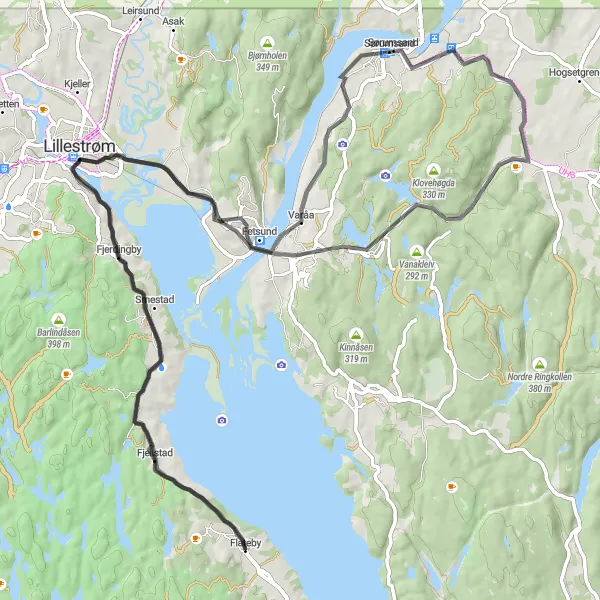 Map miniature of "Sørumsand Loop" cycling inspiration in Oslo og Viken, Norway. Generated by Tarmacs.app cycling route planner