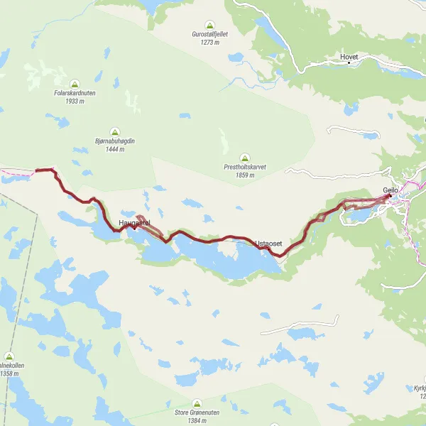 Map miniature of "Gullsteinhovda and Ustevatn Gravel Loop" cycling inspiration in Oslo og Viken, Norway. Generated by Tarmacs.app cycling route planner