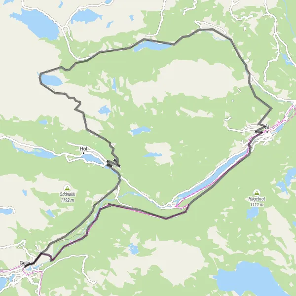 Map miniature of "Geilo to Sundreberget Route" cycling inspiration in Oslo og Viken, Norway. Generated by Tarmacs.app cycling route planner