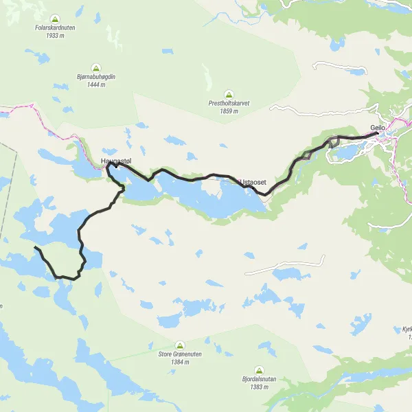 Map miniature of "Gullsteinhovda and Ustevatn Road Adventure" cycling inspiration in Oslo og Viken, Norway. Generated by Tarmacs.app cycling route planner