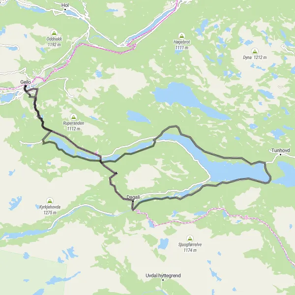 Map miniature of "Geilo and Kikut Road Cycling Tour" cycling inspiration in Oslo og Viken, Norway. Generated by Tarmacs.app cycling route planner